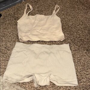 Women's Cream Knit Tank and High-Waist Shorts Set